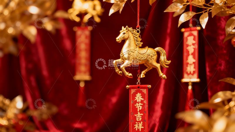 高清大图下载【趣麦麦图】金色马形挂饰春节装饰