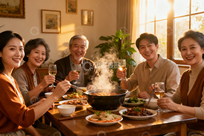 高清大图下载【趣麦麦图】家庭聚餐欢庆时刻