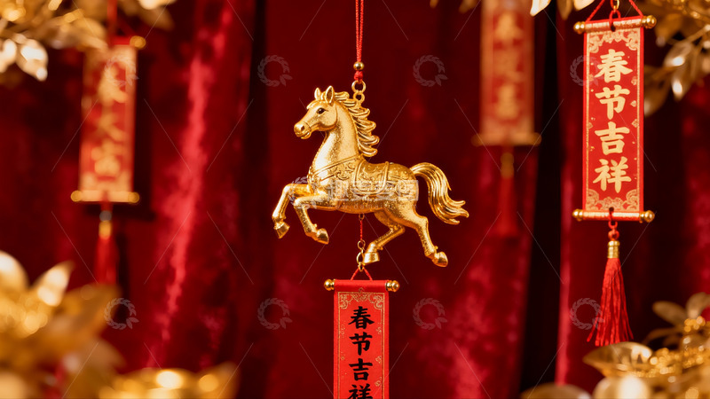 高清大图下载【趣麦麦图】-春节金色马挂饰特写