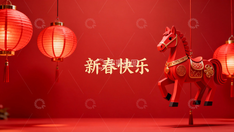 高清大图下载【趣麦麦图】红色背景新春装饰灯笼马