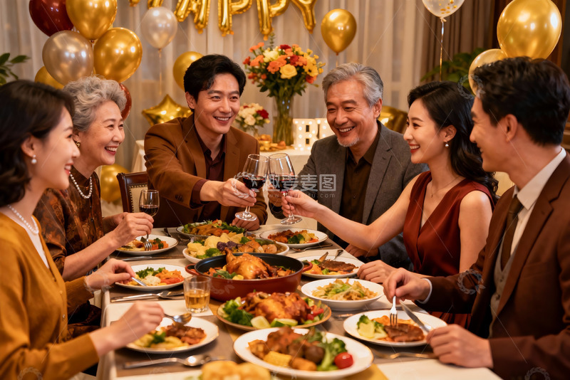 高清大图下载【趣麦麦图】家庭聚餐欢庆时刻