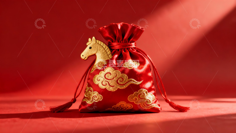 高清大图下载【趣麦麦图】红色布袋绣马云纹寓意吉祥