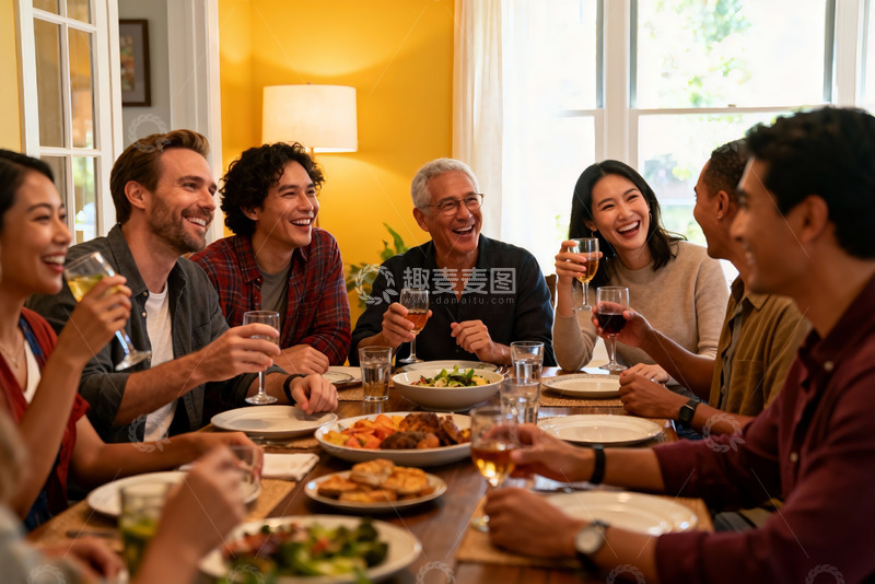高清大图下载【趣麦麦图】家庭聚餐欢笑场景