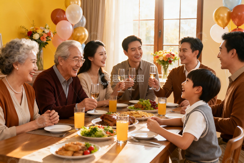 高清大图下载【趣麦麦图】家庭聚餐欢庆时刻