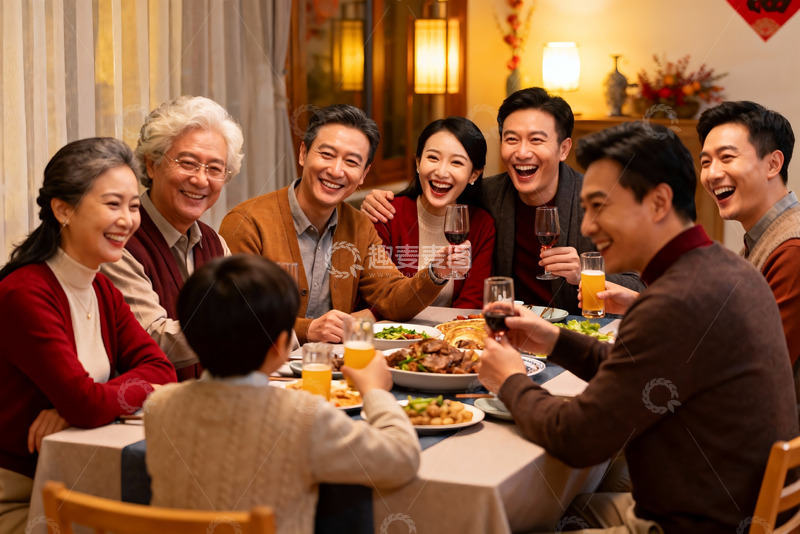 高清大图下载【趣麦麦图】家庭聚餐欢庆团圆时刻