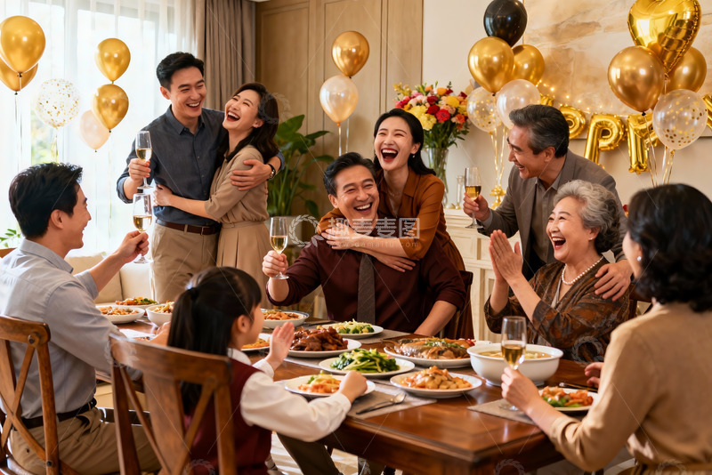 高清大图下载【趣麦麦图】家庭聚餐欢庆时刻