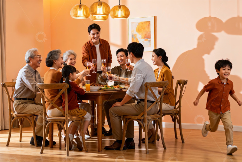 高清大图下载【趣麦麦图】三代同堂家庭聚餐温馨场景