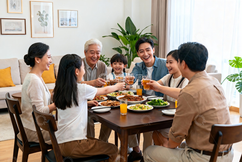 高清大图下载【趣麦麦图】三代同堂家庭聚餐其乐融融