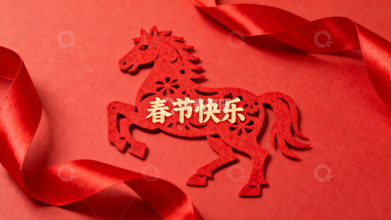 高清大图下载【趣麦麦图】红色剪纸马贺新春