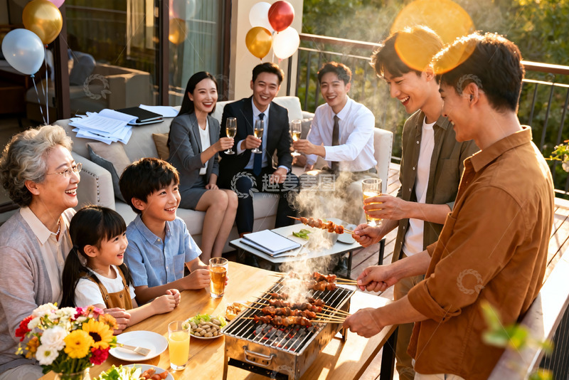 高清大图下载【趣麦麦图】家庭户外烧烤聚会欢乐场景
