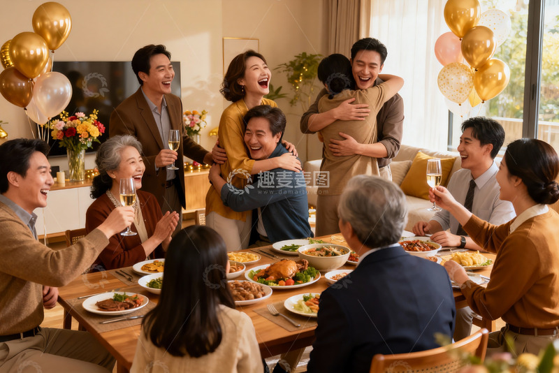 高清大图下载【趣麦麦图】家庭聚餐欢庆时刻