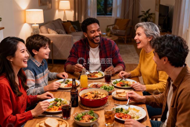 高清大图下载【趣麦麦图】温馨家庭聚餐其乐融融