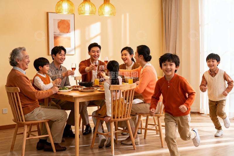 高清大图下载【趣麦麦图】温馨家庭聚餐其乐融融
