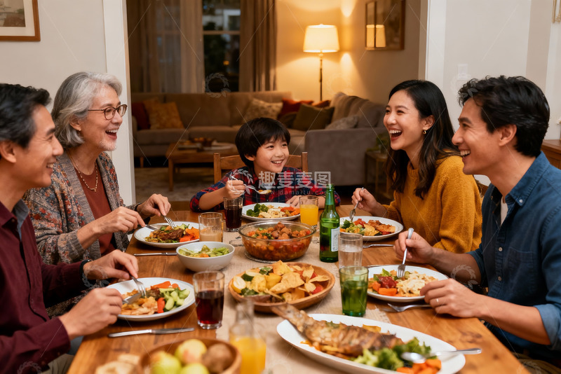 高清大图下载【趣麦麦图】三代同堂家庭聚餐其乐融融