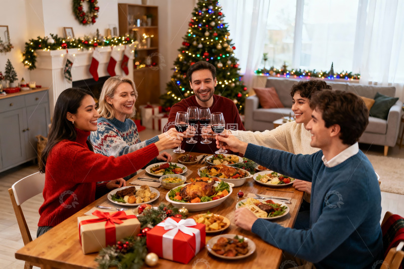 高清大图下载【趣麦麦图】圣诞聚餐欢庆时刻