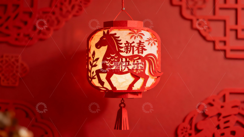 高清大图下载【趣麦麦图】红色灯笼剪纸装饰新年氛围