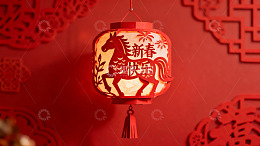 红色灯笼剪纸装饰新年氛围