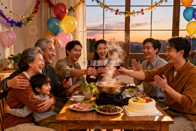 高清大图下载【趣麦麦图】家庭聚餐欢庆时刻