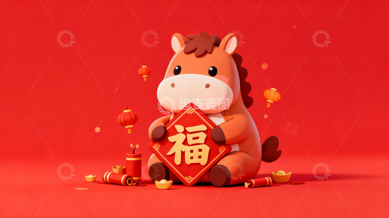 高清大图下载【趣麦麦图】卡通马年福字新年贺图