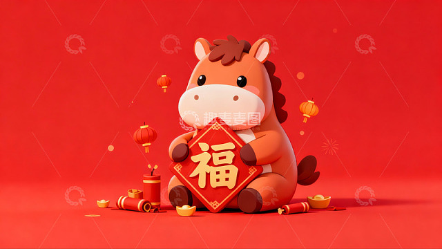 卡通马年福字新年贺图