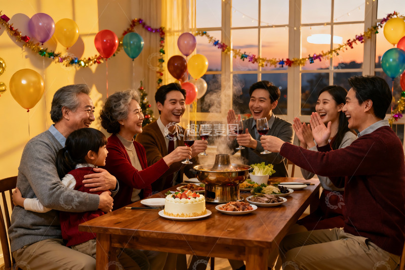 高清大图下载【趣麦麦图】家庭聚餐欢庆时刻