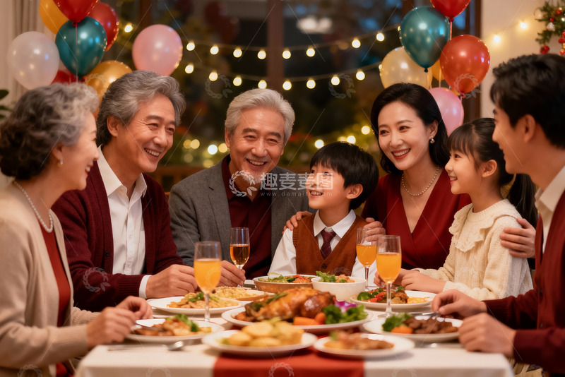 高清大图下载【趣麦麦图】温馨家庭聚餐欢庆时刻