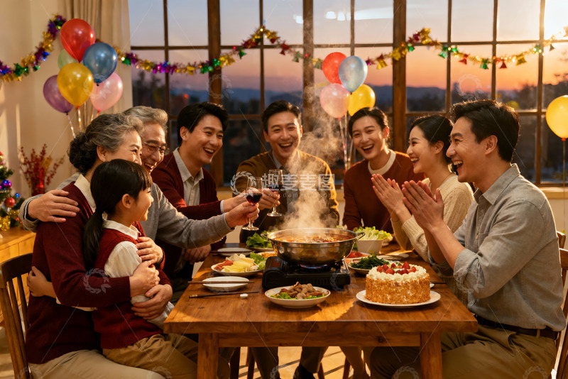 高清大图下载【趣麦麦图】家庭聚餐欢庆时刻