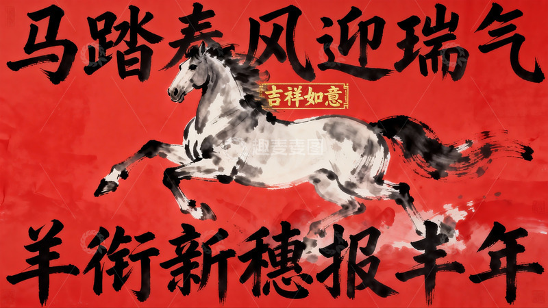 高清大图下载【趣麦麦图】奔马图迎春贺岁