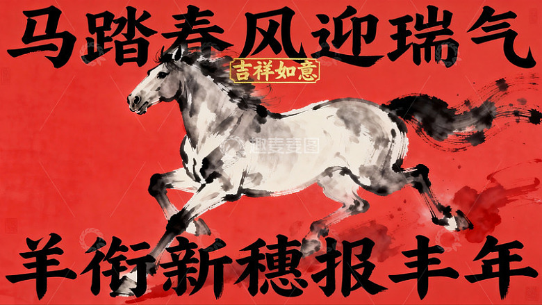 水墨骏马迎春图
