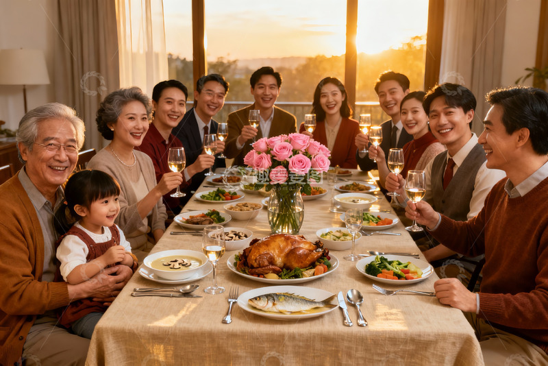 高清大图下载【趣麦麦图】温馨家庭聚餐共庆美好时光