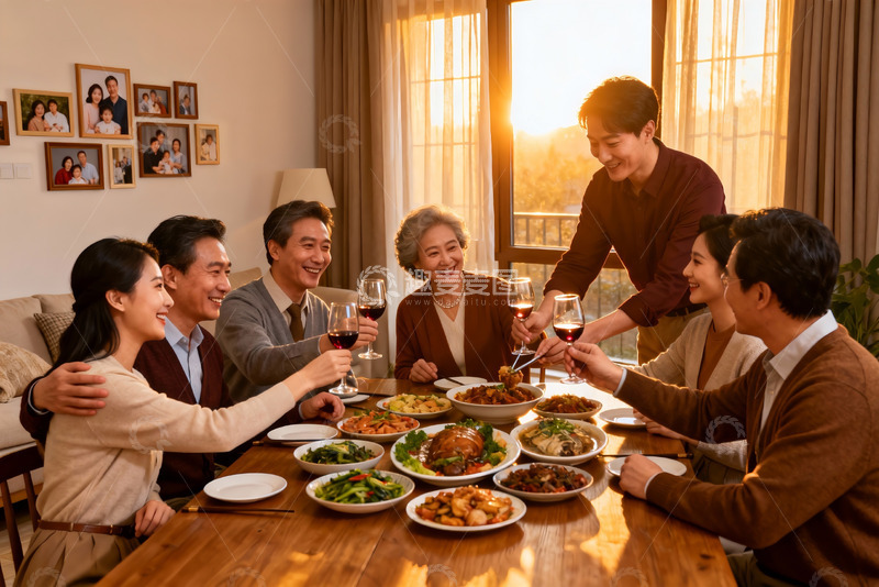 高清大图下载【趣麦麦图】家庭聚餐欢庆时刻