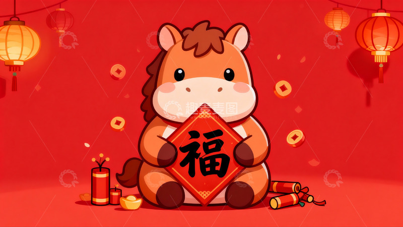高清大图下载【趣麦麦图】卡通马年春节贺图