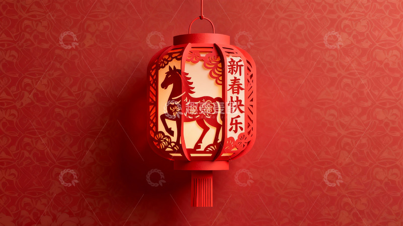 高清大图下载【趣麦麦图】红色灯笼剪纸艺术新年装饰