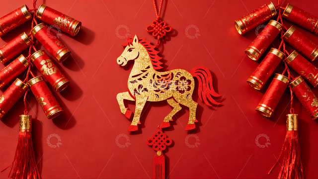 红色背景上的新年挂饰