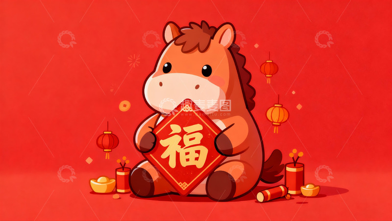 高清大图下载【趣麦麦图】卡通马年福字灯笼装饰