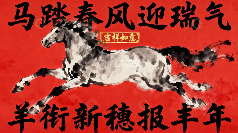高清大图下载【趣麦麦图】奔马图迎春贺岁