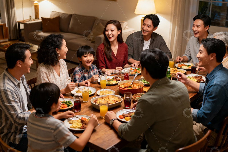 高清大图下载【趣麦麦图】家庭聚餐其乐融融