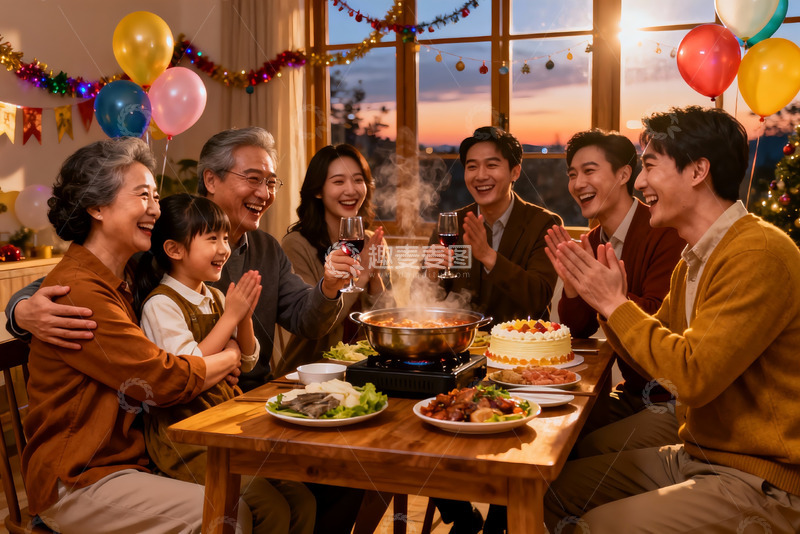 高清大图下载【趣麦麦图】家庭聚餐欢庆节日温馨场景