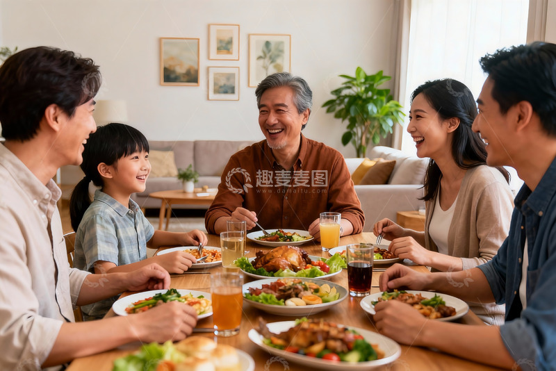 高清大图下载【趣麦麦图】三代同堂家庭聚餐其乐融融