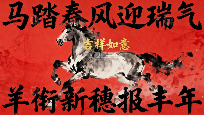 高清大图下载【趣麦麦图】奔马图迎新春瑞气