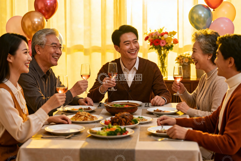 高清大图下载【趣麦麦图】家庭聚餐欢庆时刻