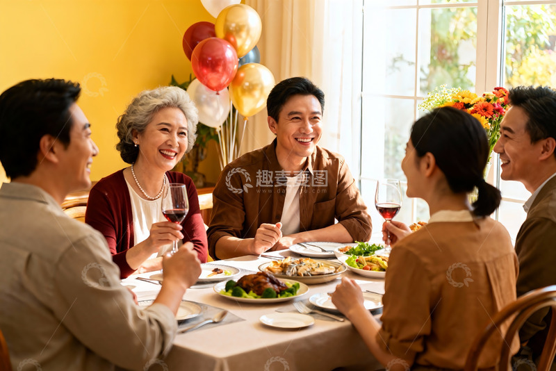 高清大图下载【趣麦麦图】家庭聚餐欢笑场景