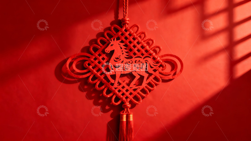 高清大图下载【趣麦麦图】红色背景上的中国结挂饰