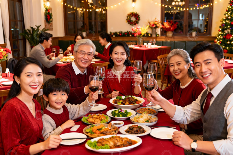 高清大图下载【趣麦麦图】家庭聚餐欢庆节日温馨场景