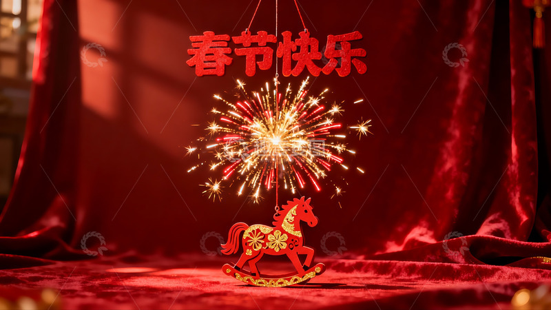 高清大图下载【趣麦麦图】春节装饰红幕烟花马