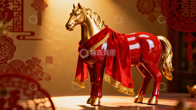 金色马雕红布装饰寓意吉祥