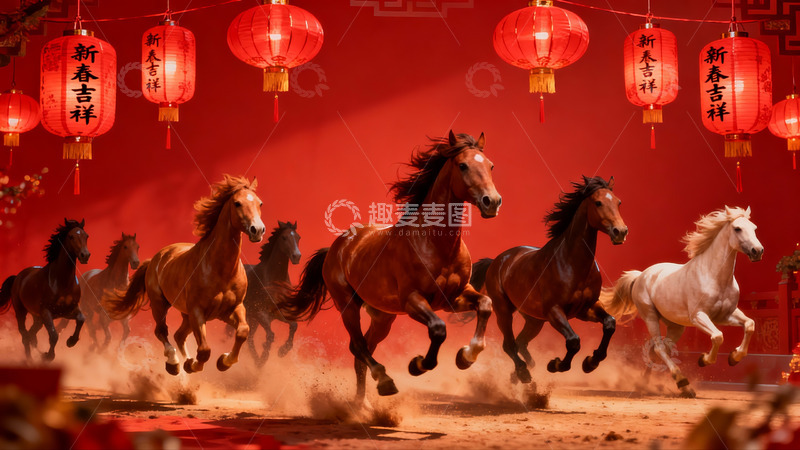 高清大图下载【趣麦麦图】新春骏马奔腾图