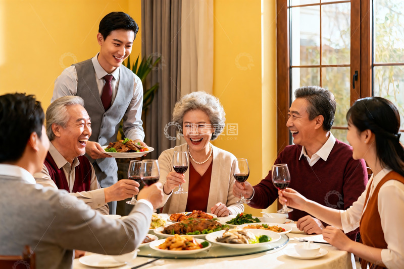 高清大图下载【趣麦麦图】家庭聚餐欢庆时刻