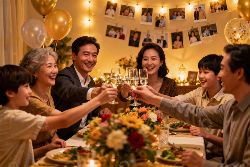 高清大图下载【趣麦麦图】温馨家庭聚会举杯欢庆