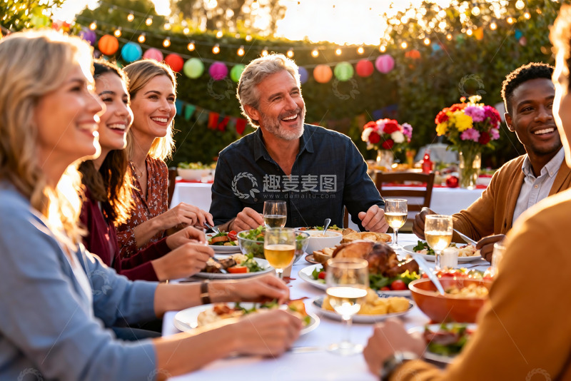 高清大图下载【趣麦麦图】户外聚餐欢笑场景